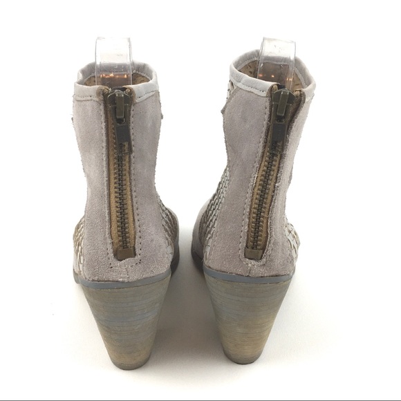 Diba True Western Ankle Boot Woven Leather Bootie Block Heel Gray Size 7 - Picture 4 of 8